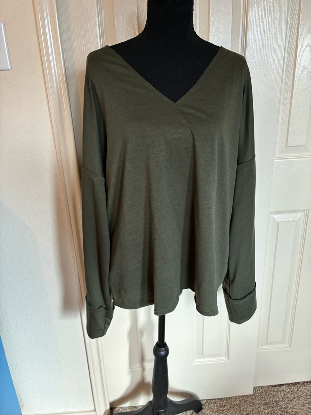 Three Bird Nest Olive Green V-Neck Long Sleeve Top